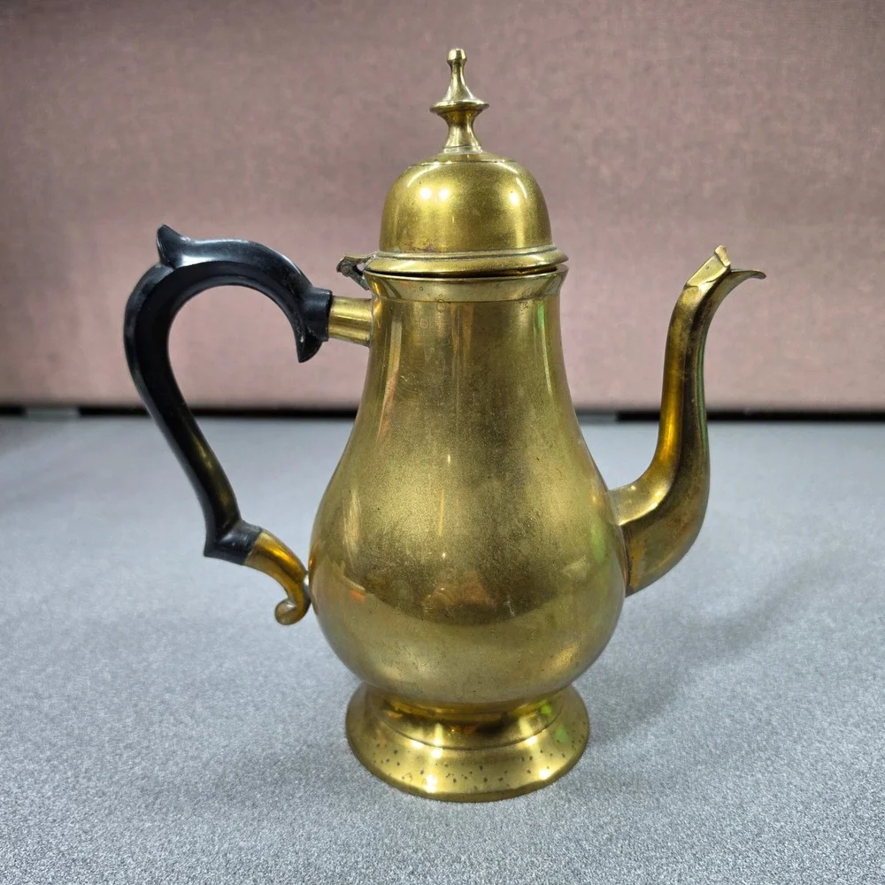 Brass Coffee Pot Gold Good Vintage Gooseneck Hinged Lid‎